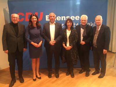 Neujahrsempfang am 14.01.2024 (von links: Horst Pabst, Dr. Katja Leikert, Prof. Dr. Roman Poseck, Birgit Behr, Aloys Lenz, Werner Cwielong)