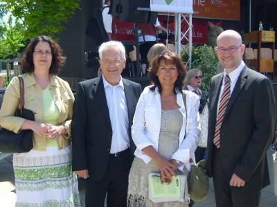 Jubilumsfest 40 Jahre Erlensee (von links: Bianca Nimbler, Aloys Lenz, Birgit Behr, Dr. Peter Tauber)