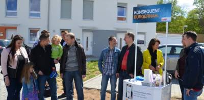 Willkommensstand im Wohngebiet Siemensstrae in Erlensee am 18.04.2015