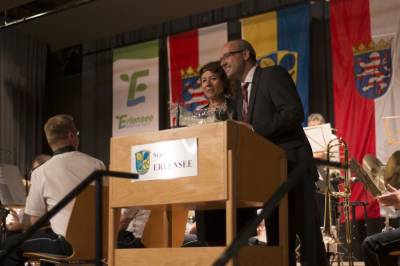 Landespolizeiorchester Hessen beim Konzert in der Erlenhalle am 29.08.2014 mit Ernennung von Aloys Lenz zum Ehrenbrger der Stadt Erlensee