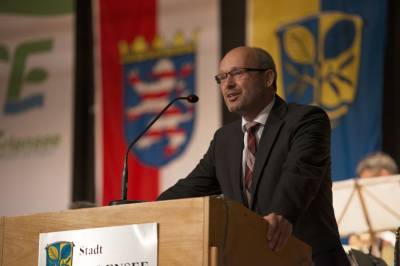 Landespolizeiorchester Hessen beim Konzert in der Erlenhalle am 29.08.2014 mit Ernennung von Aloys Lenz zum Ehrenbrger der Stadt Erlensee