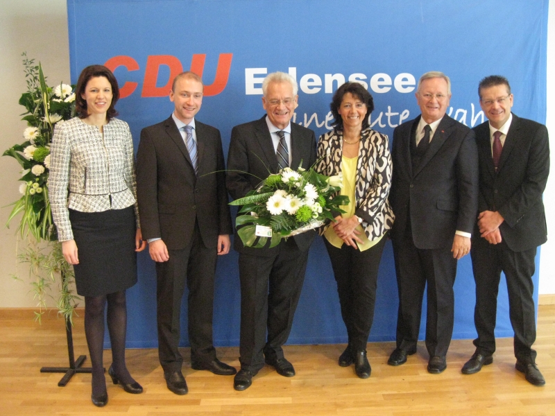 Neujahrsempfang der CDU Erlensee (von links: Dr. Katja Leikert, Max Schad, Aloys Lenz, Birgit Behr, Werner Cwielong, Stefan Erb)